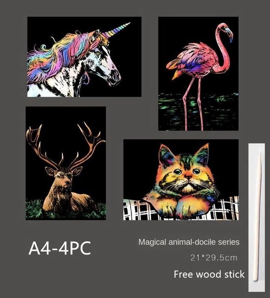 Krastekening vier kleurrijke dieren